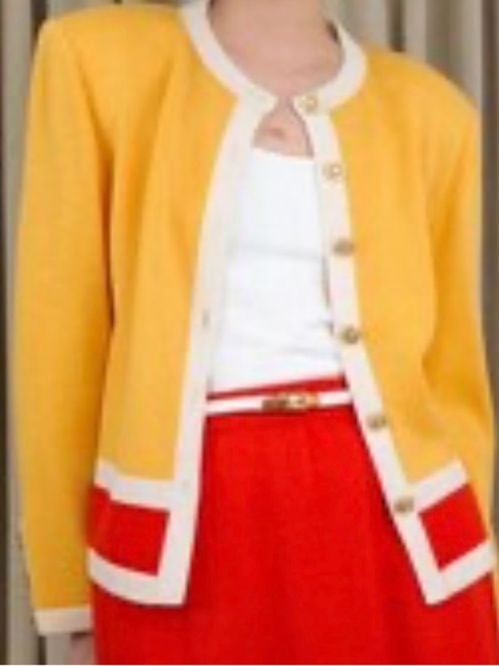 St. John Yellow and Red Cardigan Sweater
